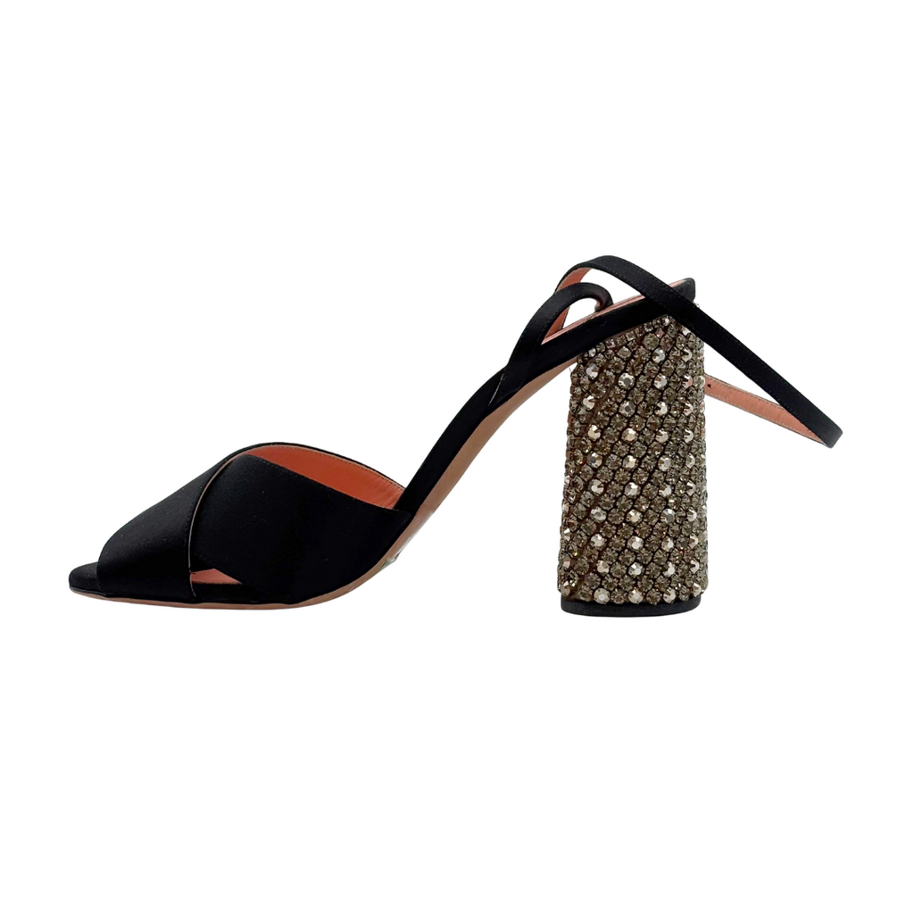 Rochas Black Satin Strap Embellished Heel, 39
