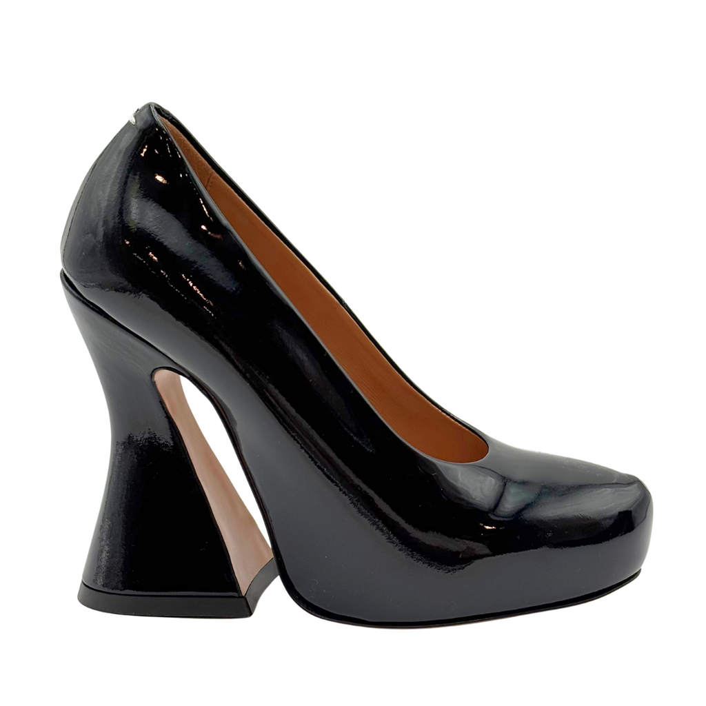 Maison Margiela Black Patent Sculptural Pumps, 37.5