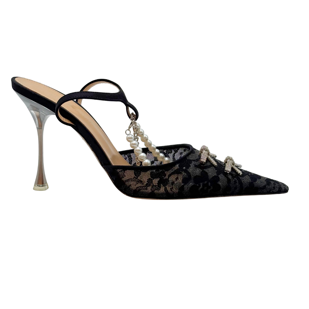 Mach & Mach Black Lace Crystal & Pearl Heels, 39