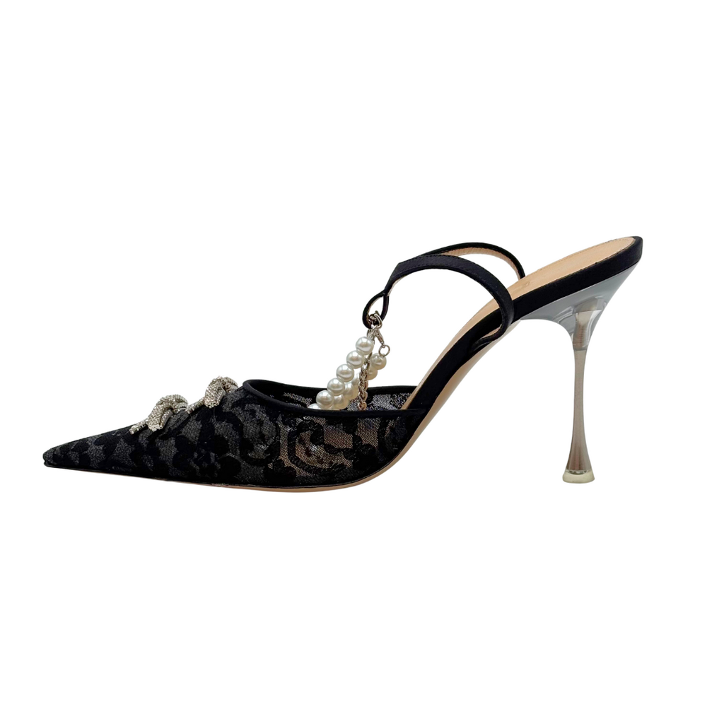 Mach & Mach Black Lace Crystal & Pearl Heels, 39