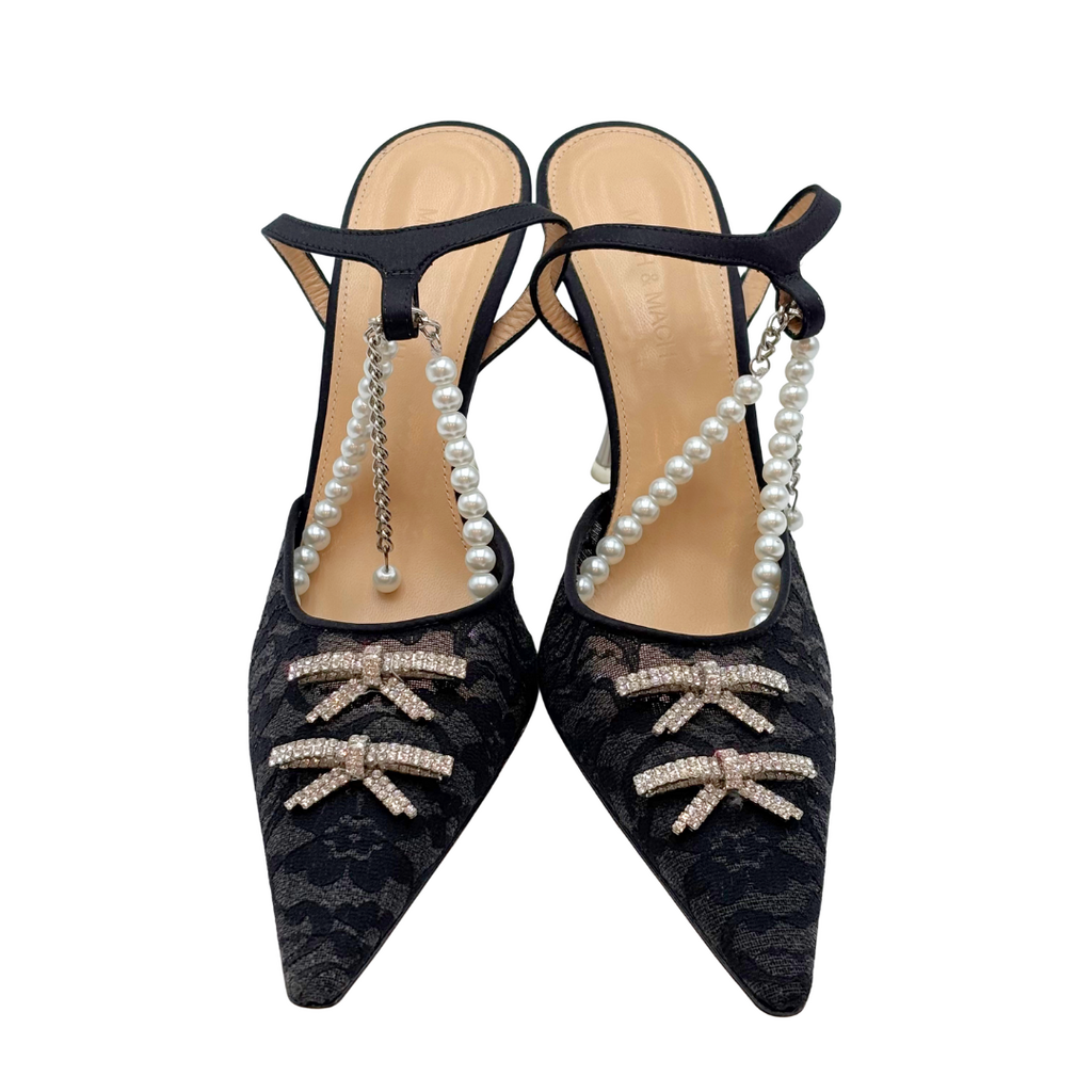 Mach & Mach Black Lace Crystal & Pearl Heels, 39