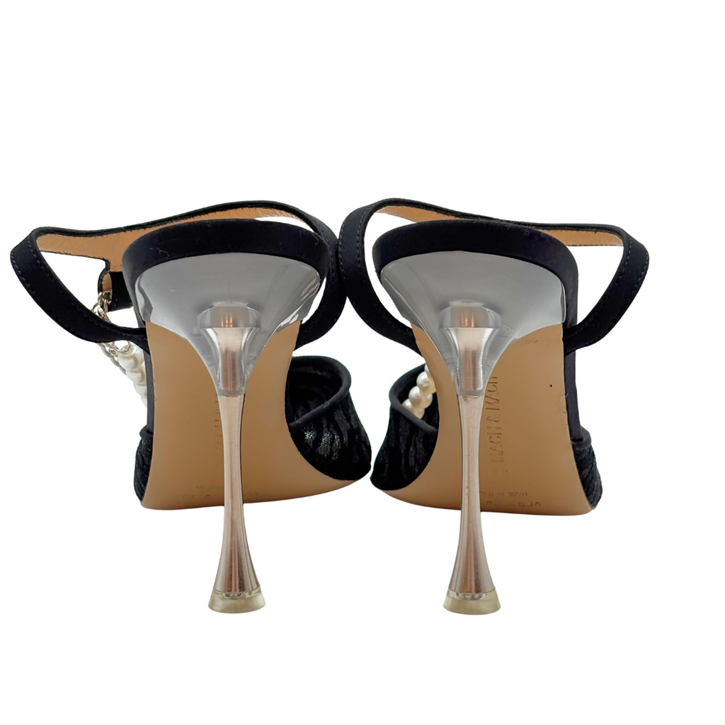 Mach & Mach Black Lace Crystal & Pearl Heels, 39