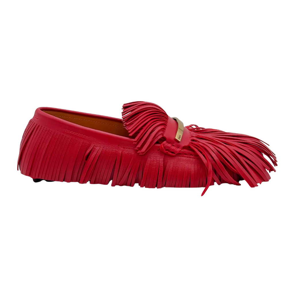 Tod's Red Leather Fringe Loafer, 37