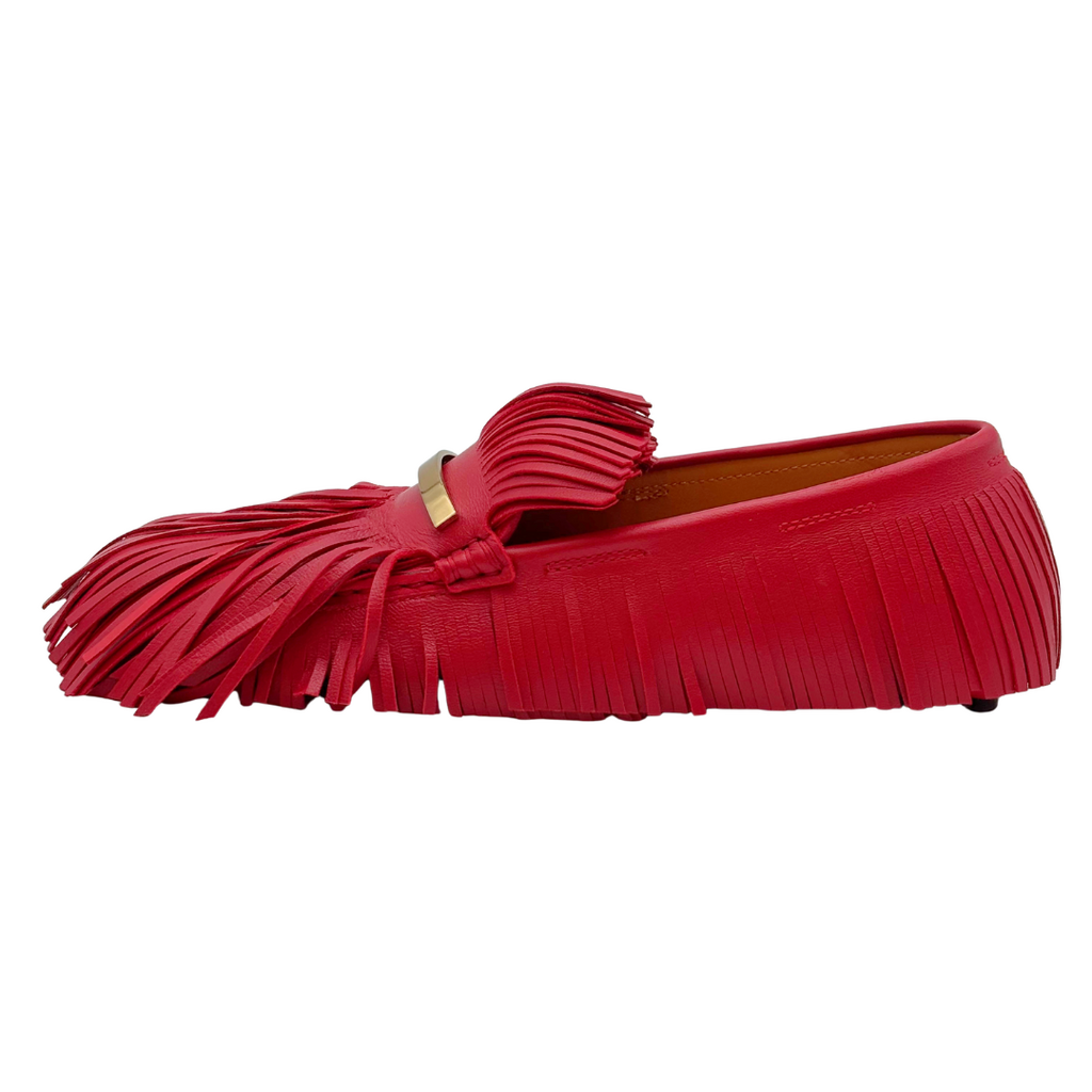 Tod's Red Leather Fringe Loafer, 37