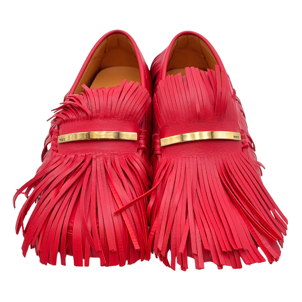 Tod's Red Leather Fringe Loafer, 37