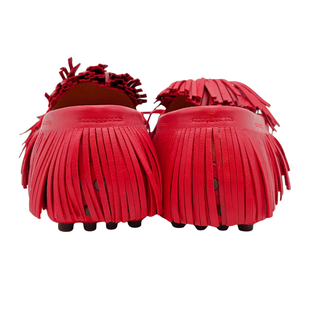 Tod's Red Leather Fringe Loafer, 37