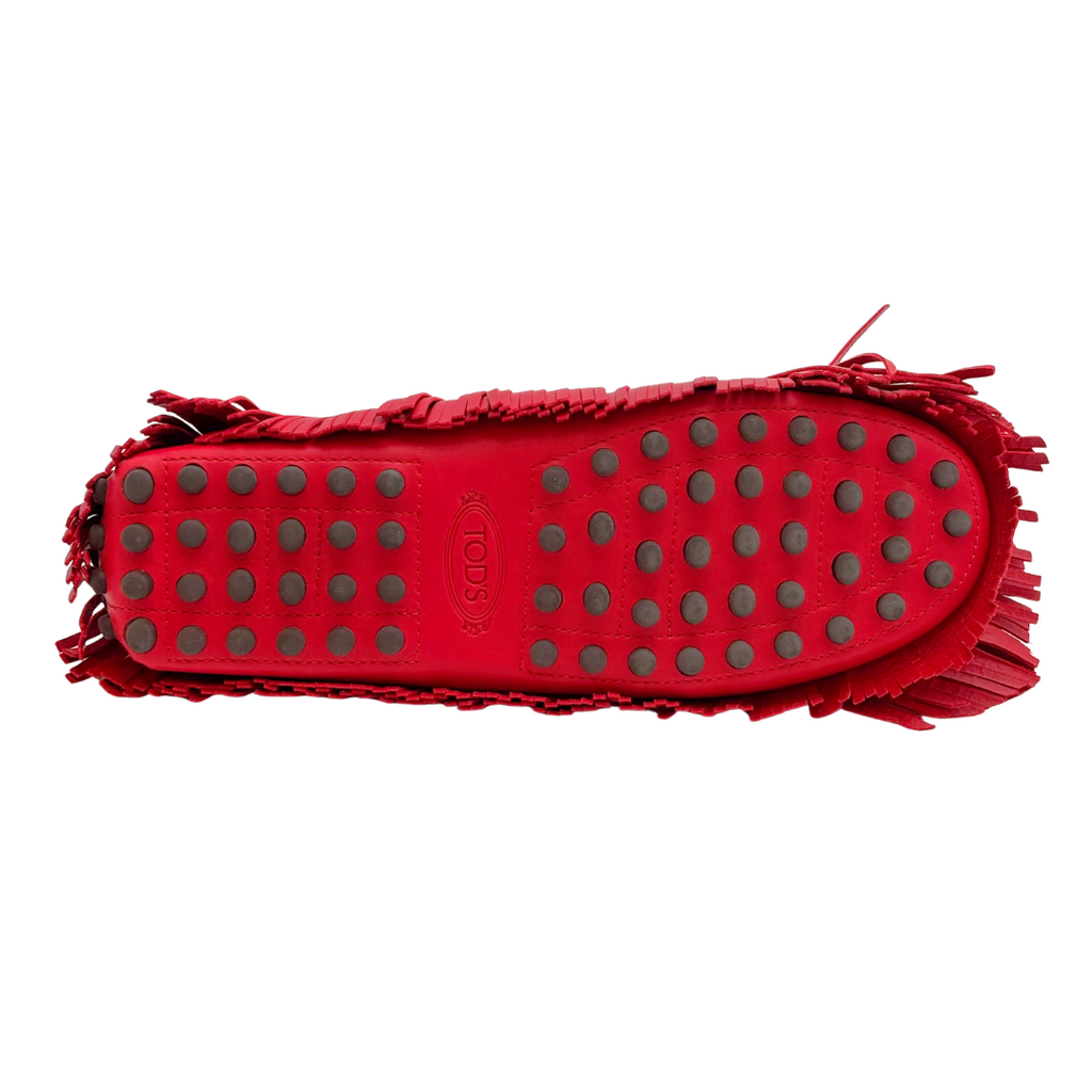 Tod's Red Leather Fringe Loafer, 37