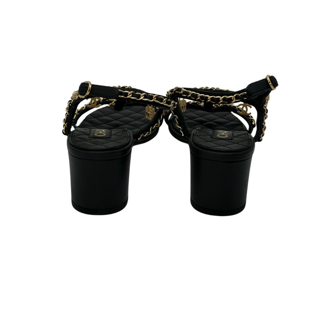 Black Block Chain Charm Heels (39) (NEW)
