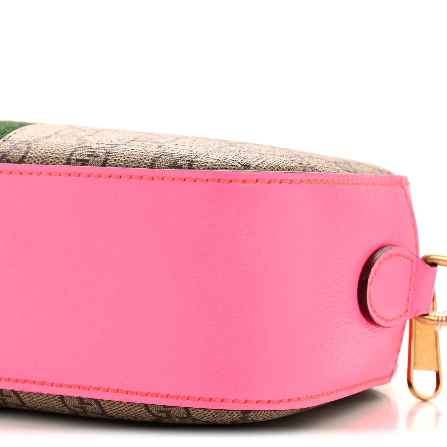GG Supreme Monogram Textured Dollar Calfskin Web Ophidia Small Crossbody Bag Beige Ebony Fuchsia