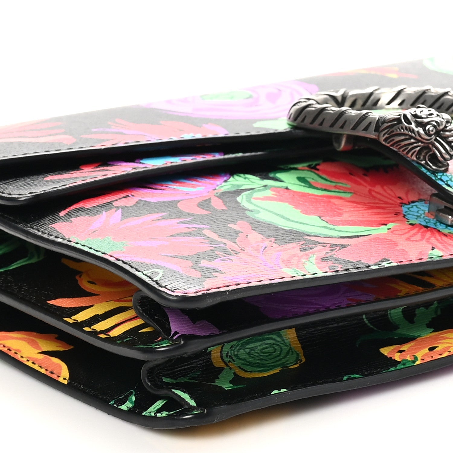 New Shangai Calfskin Jenny Floral Print Small Dionysus Shoulder Bag Black Pink
