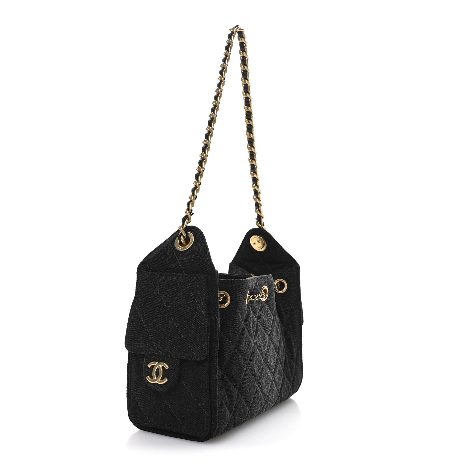 Denim Quilted Mini Chanel 25 Handbag Black