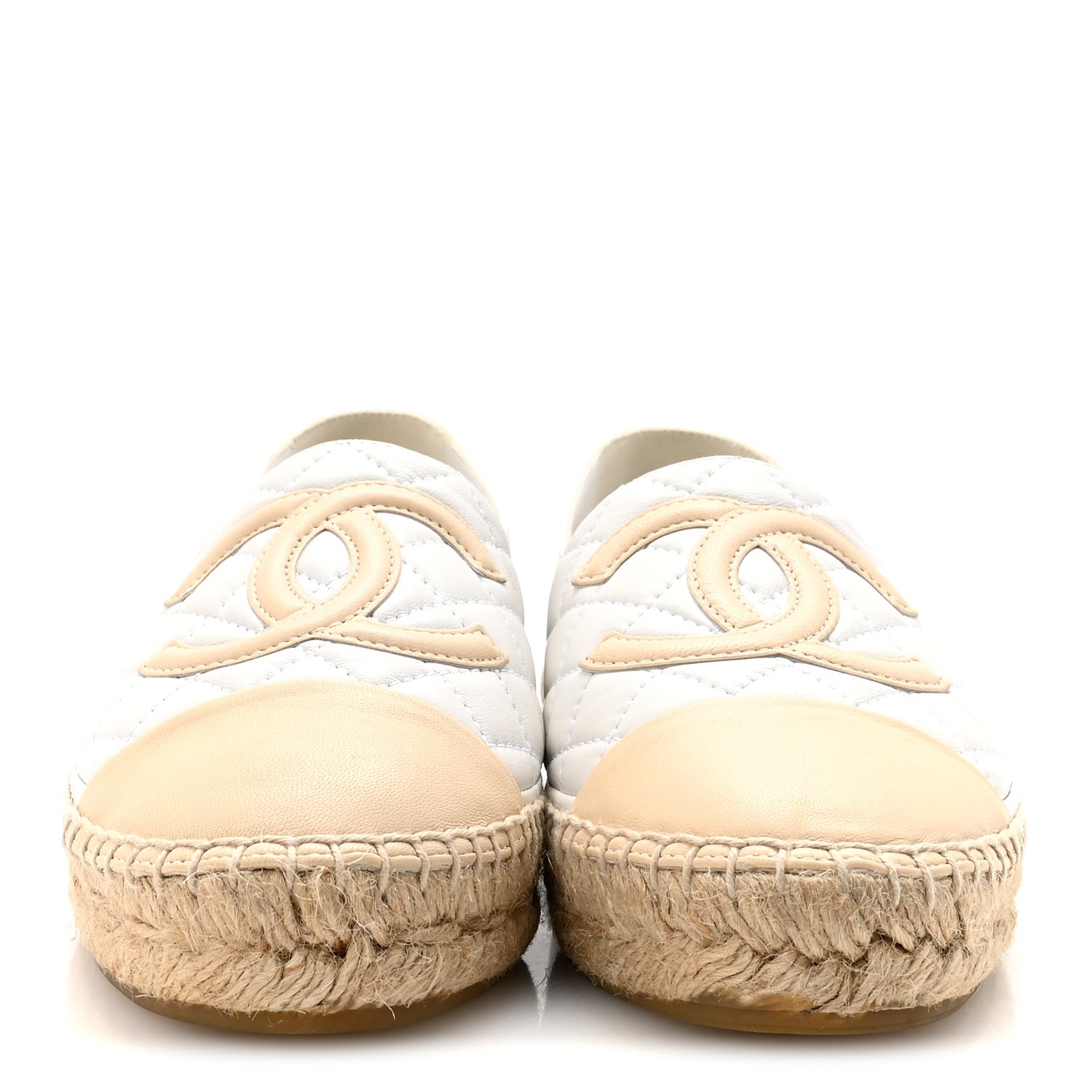 Lambskin Quilted CC Espadrilles 37 White Beige