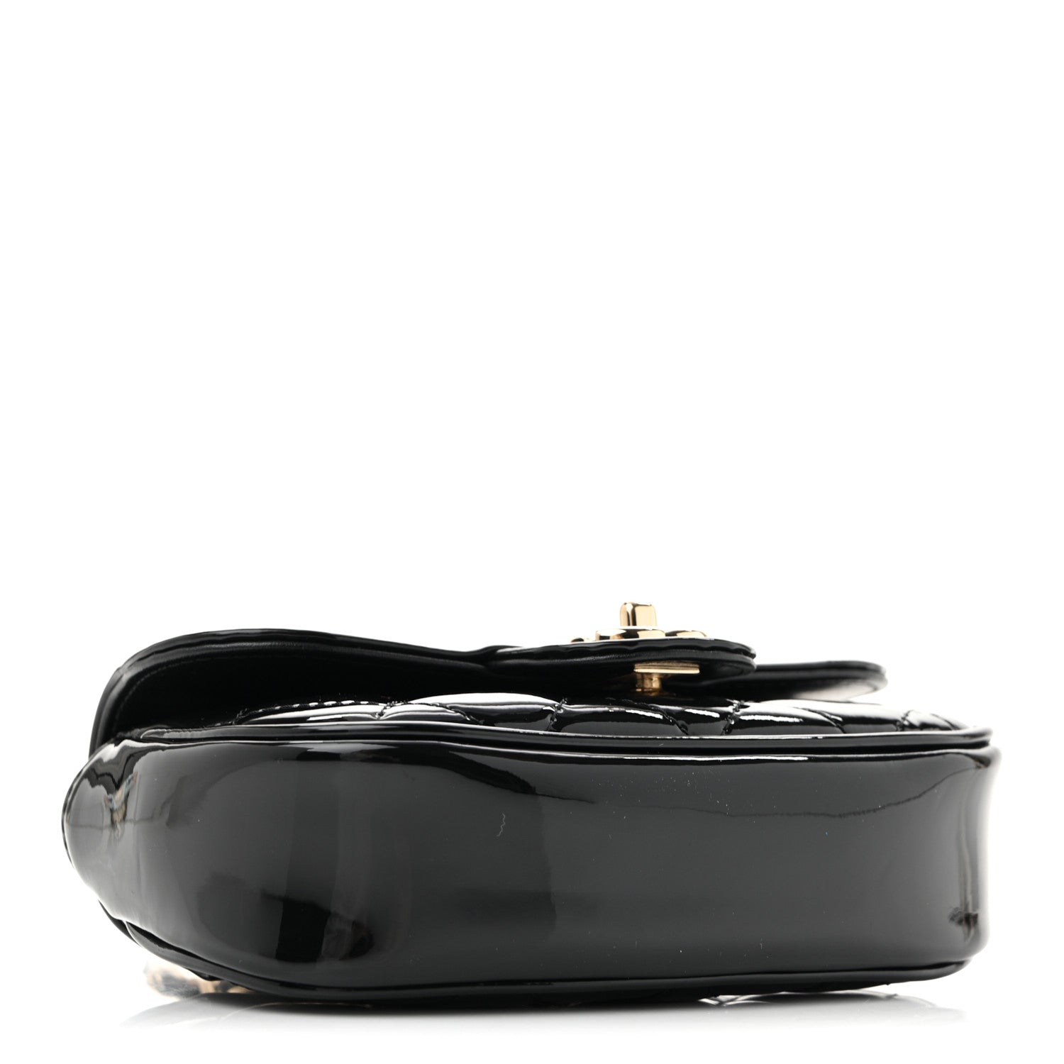Patent Calfskin Quilted Mini Clutch Black