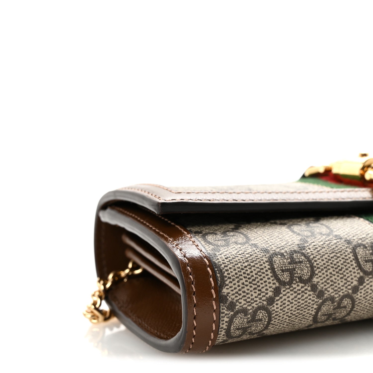 GG Supreme Monogram Azalea Calfskin Web Jackie 1961 Chain Wallet Beige Ebony Brown Sugar