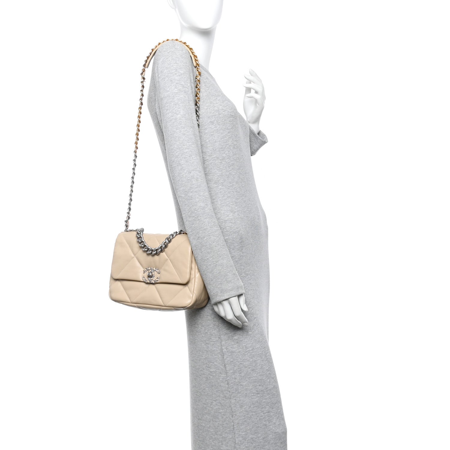Lambskin Quilted Medium Chanel 19 Flap Beige