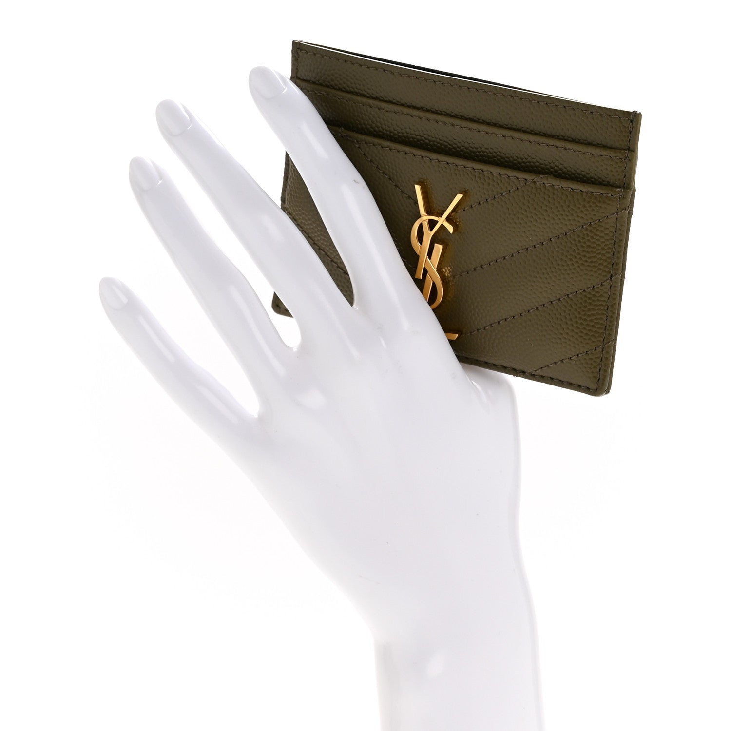 Grain De Poudre Matelasse Chevron Monogram Credit Card Case Vert Kaki