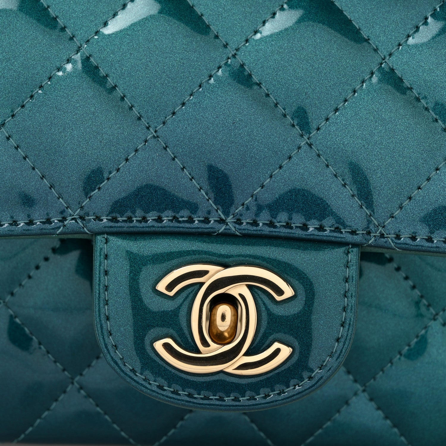 Shaded Patent Calfskin Quilted Mini Rectangular Flap Green Blue