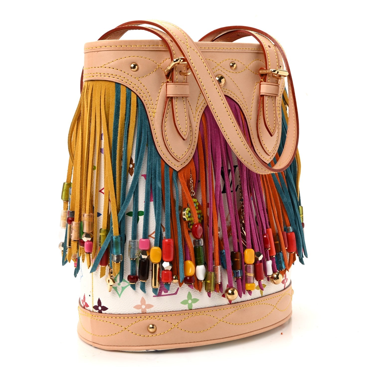 Monogram Multicolor Fringe Bucket White