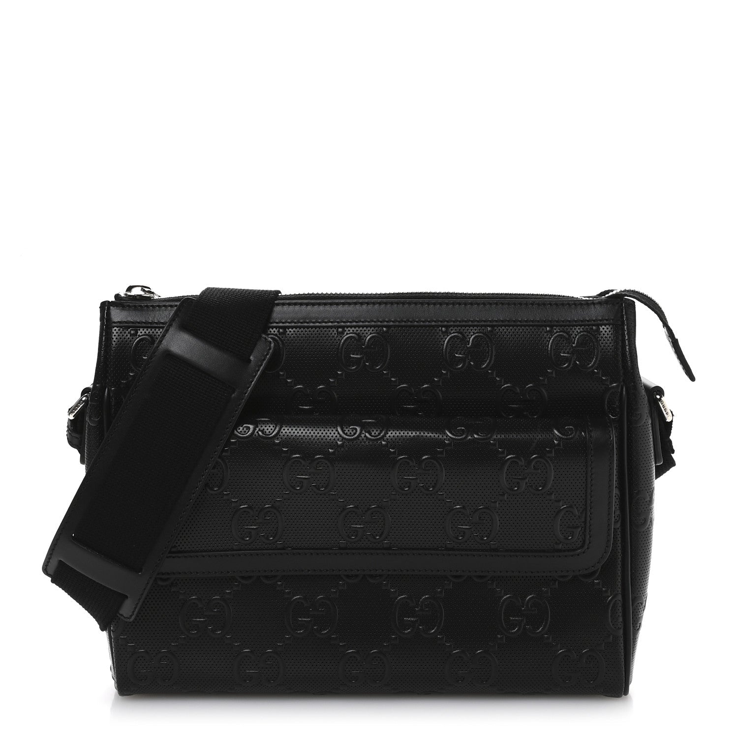 Calfskin GG Tennis Embossed Shoulder Bag Black
