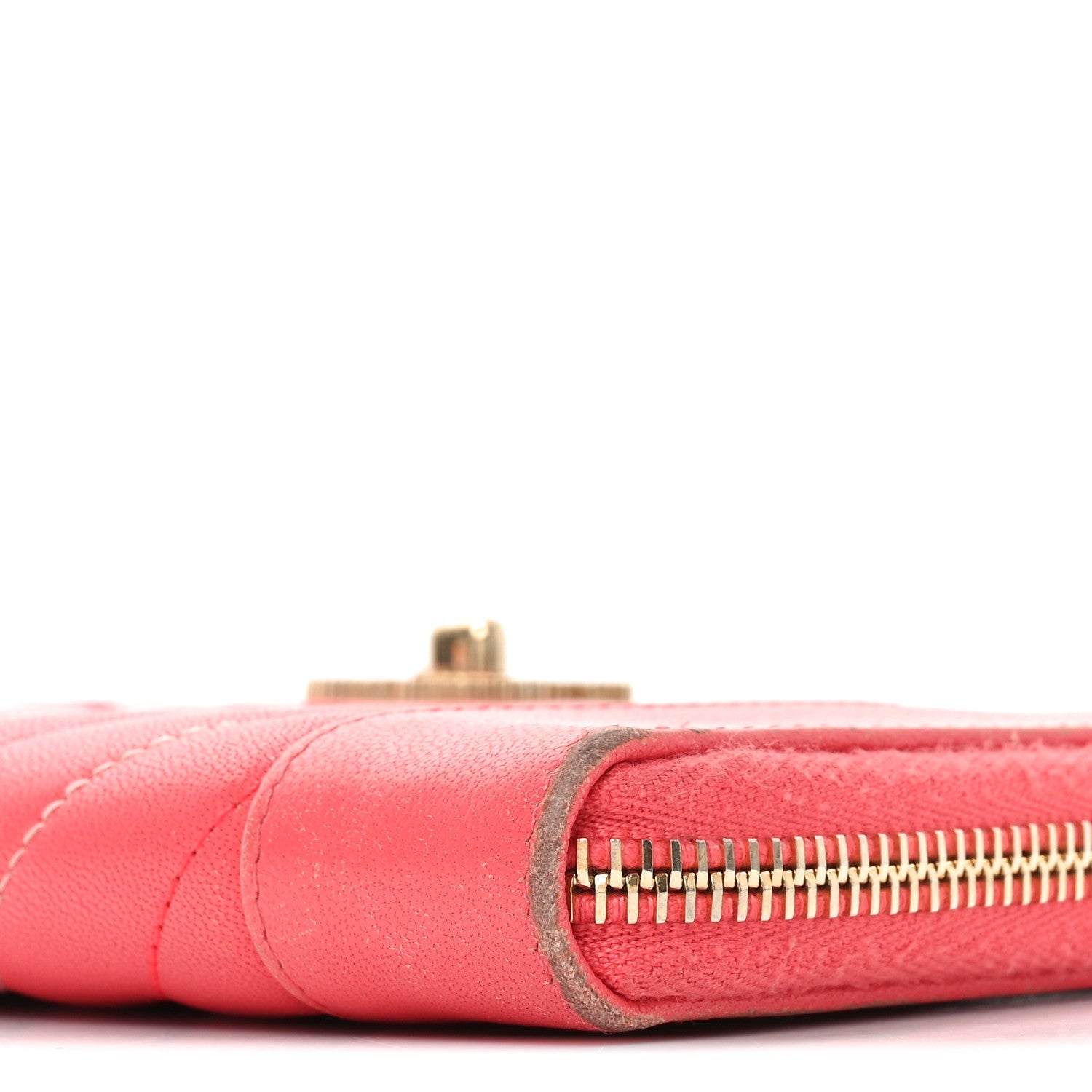Sheepskin Chevron Quilted Mademoiselle Vintage Zip Around Wallet Pink