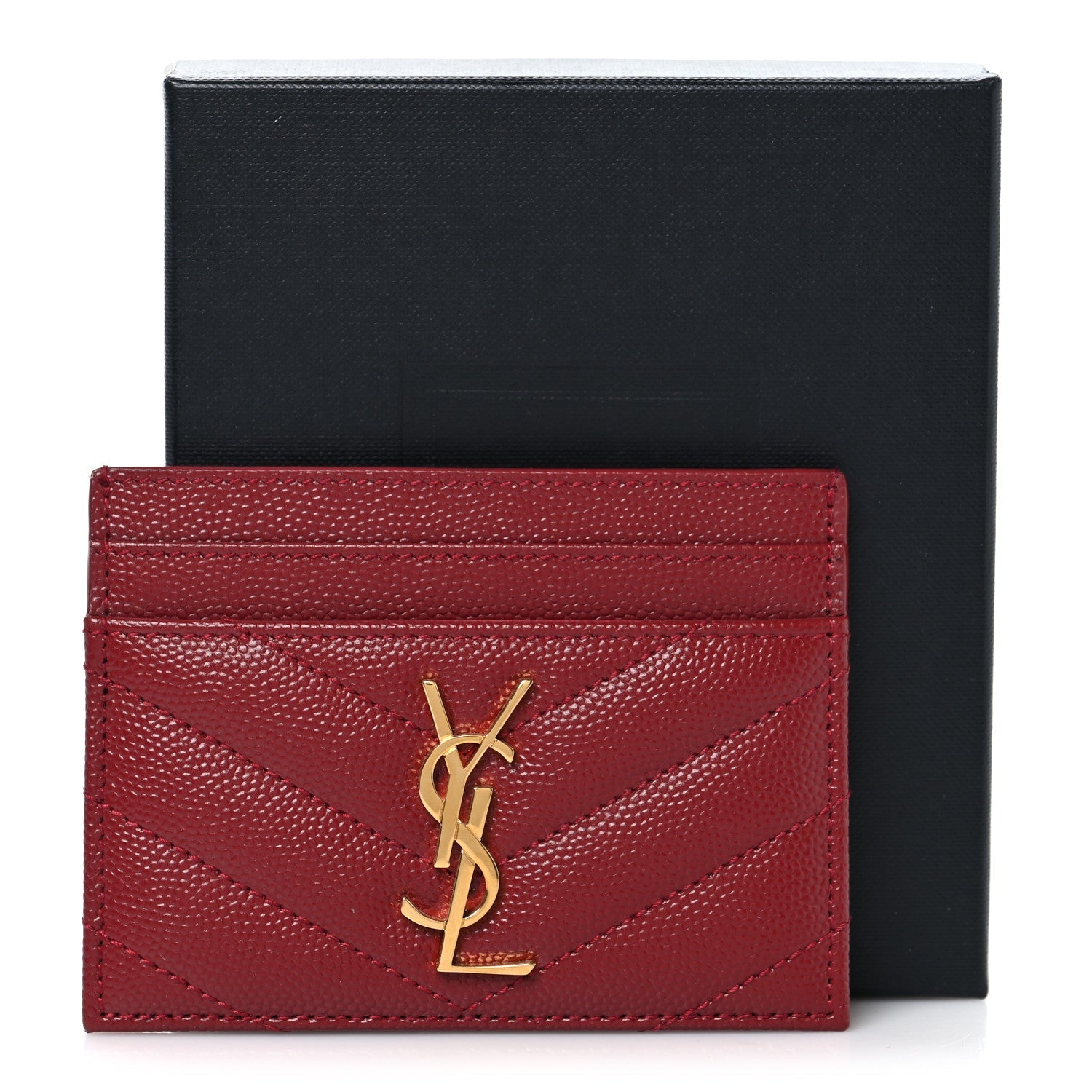 Grain De Poudre Matelasse Chevron Monogram Credit Card Case Palissandre