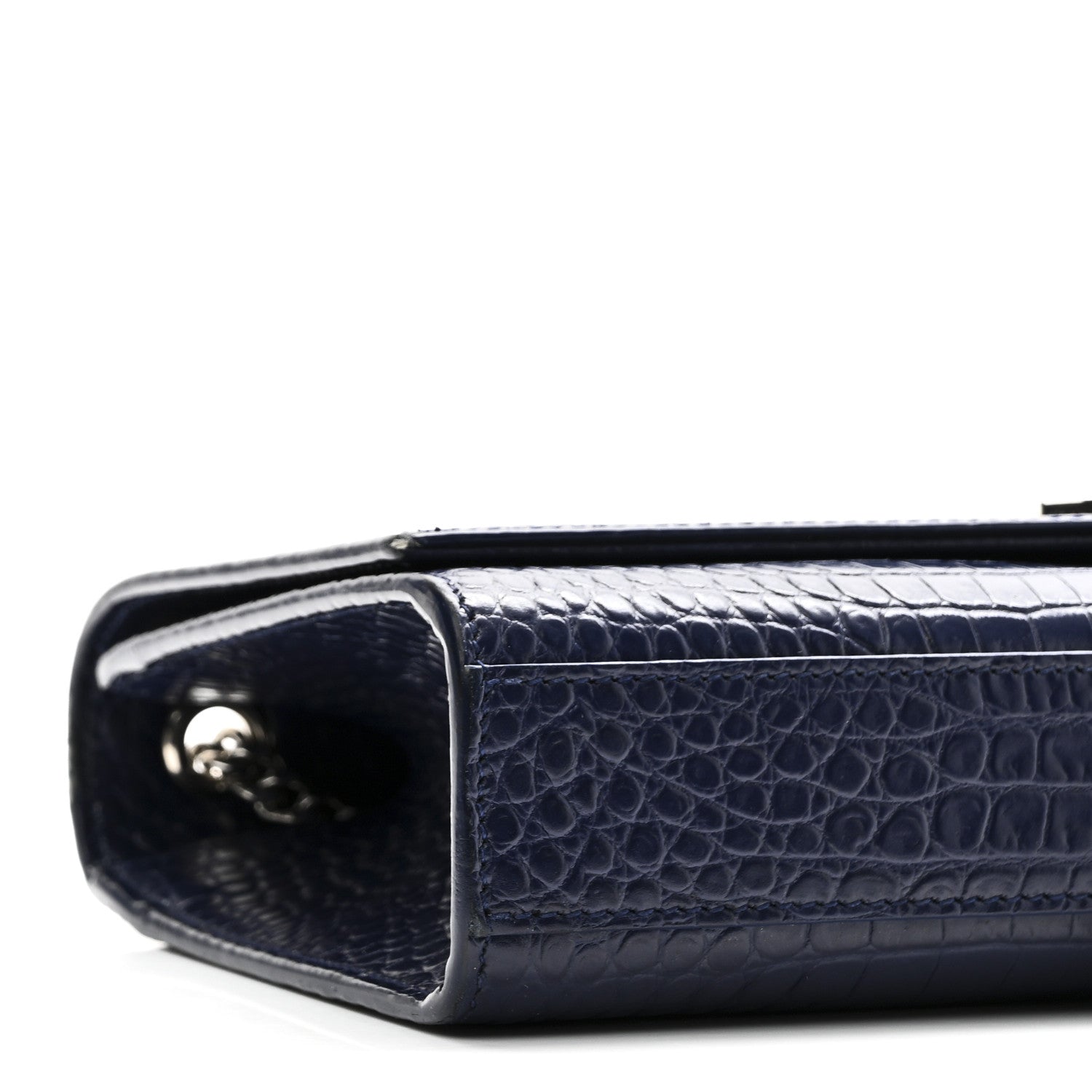 Calfskin Crocodile Embossed Medium Classic Monogram Kate Tassel Satchel Deep Marine