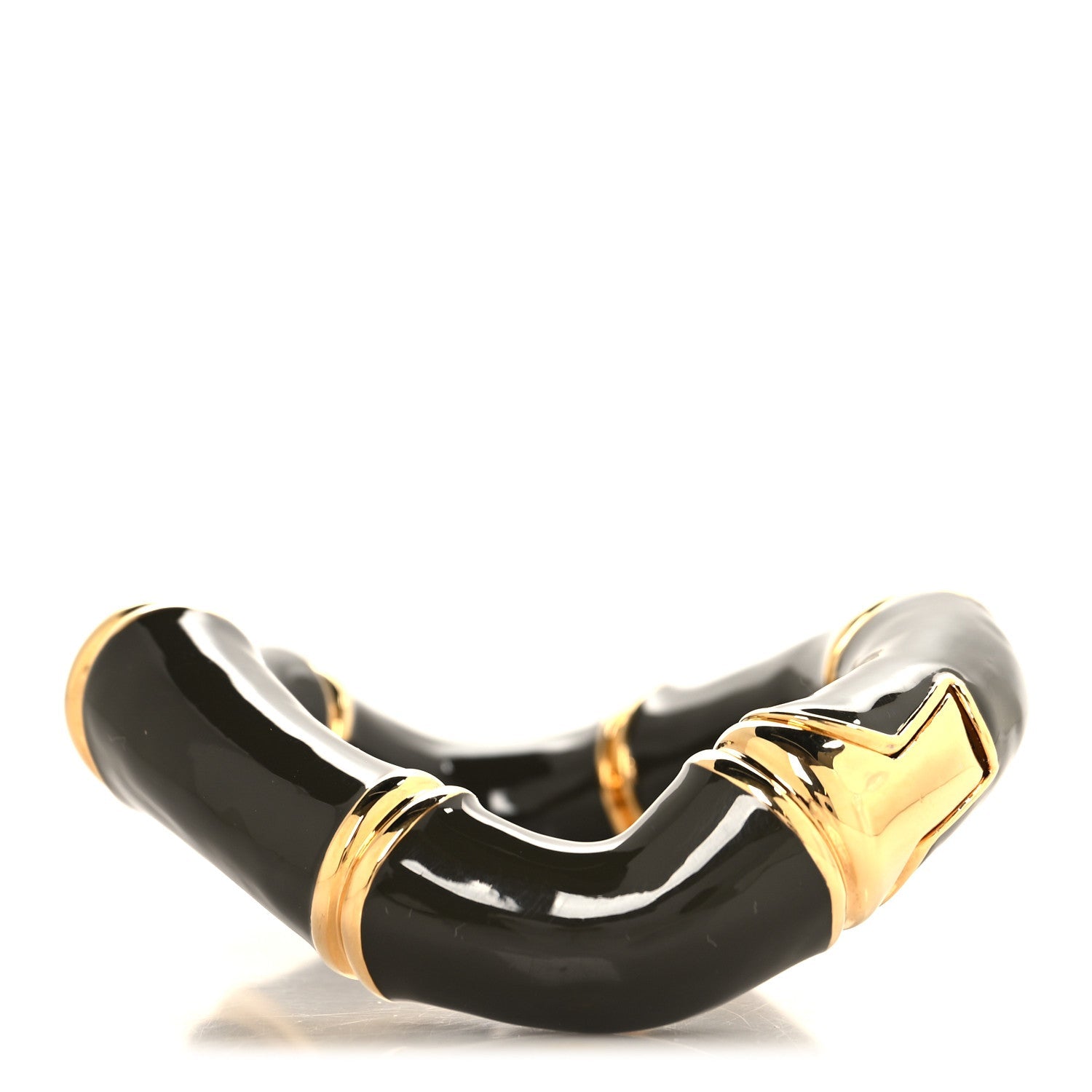 Brass Enamel Bamboo Cuff Bracelet Gold Grey