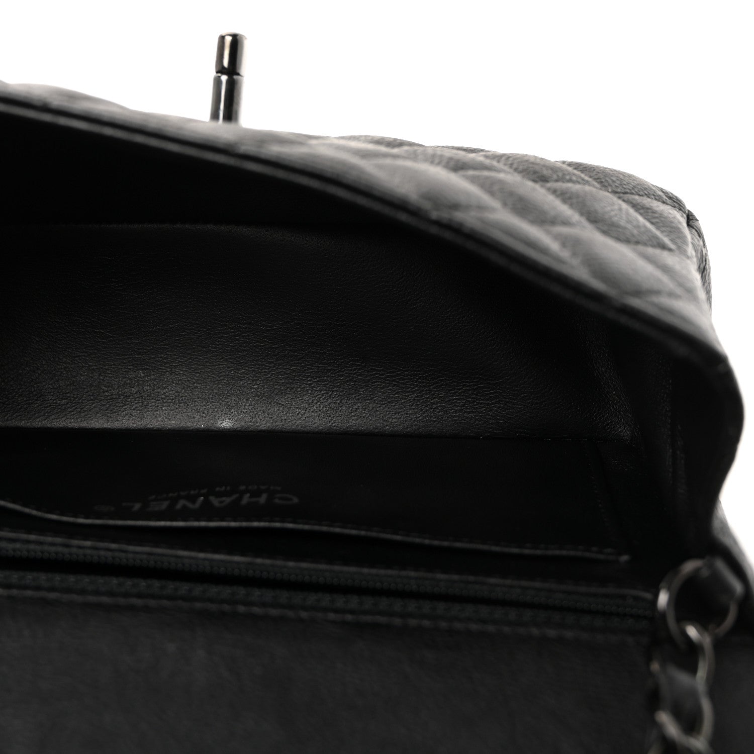 Crumpled Calfskin Quilted Mini Rectangular Flap So Black