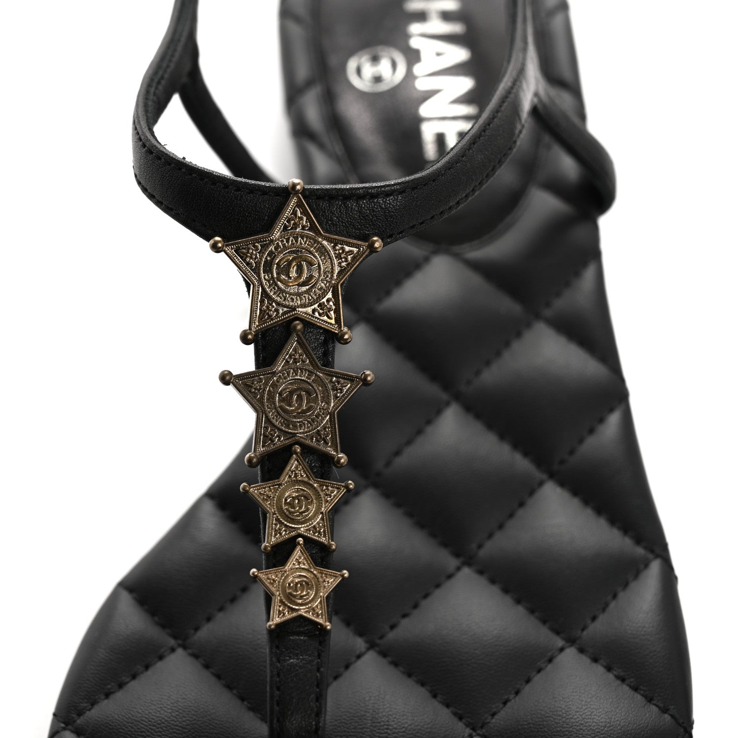 Calfskin Paris Dallas Quilted Star CC Thong Sandals 37 Black