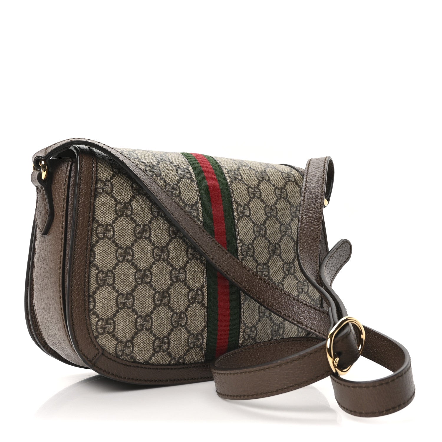 GG Supreme Monogram Web Small Ophidia Flap Messenger Bag Brown