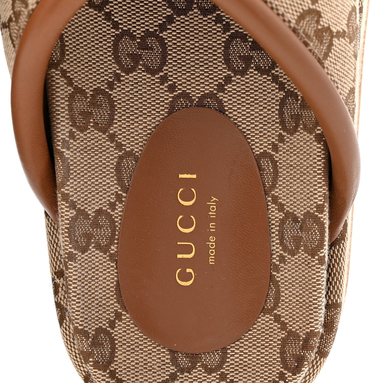 Monogram GG Calfskin Angelina Platform 55mm Slide Sandals 35 Camel Ebony