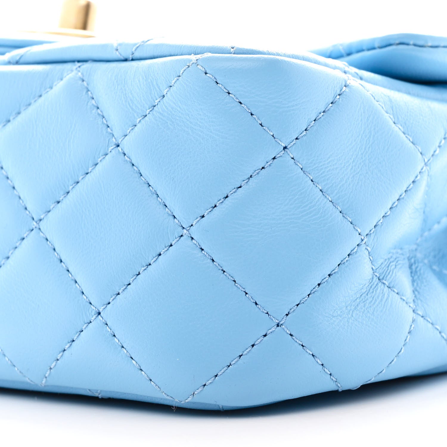 Lambskin Quilted Mini Pearl Crush Flap Light Blue