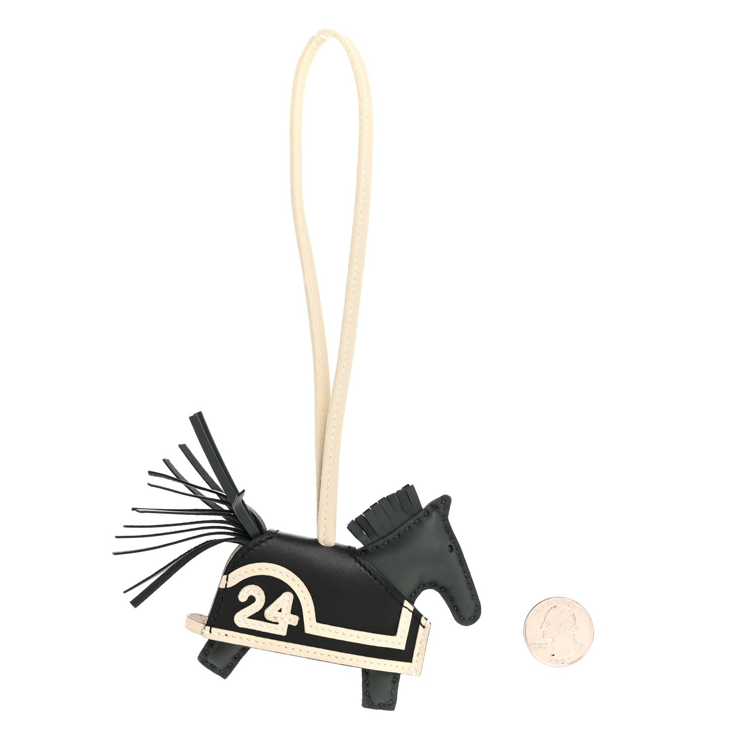 Milo Lambskin Grigri Rodeo 24 Bag Charm PM Vert Mangrove Black Craie