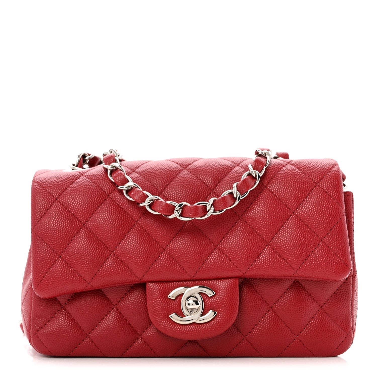 Caviar Quilted Mini Rectangular Flap Dark Red