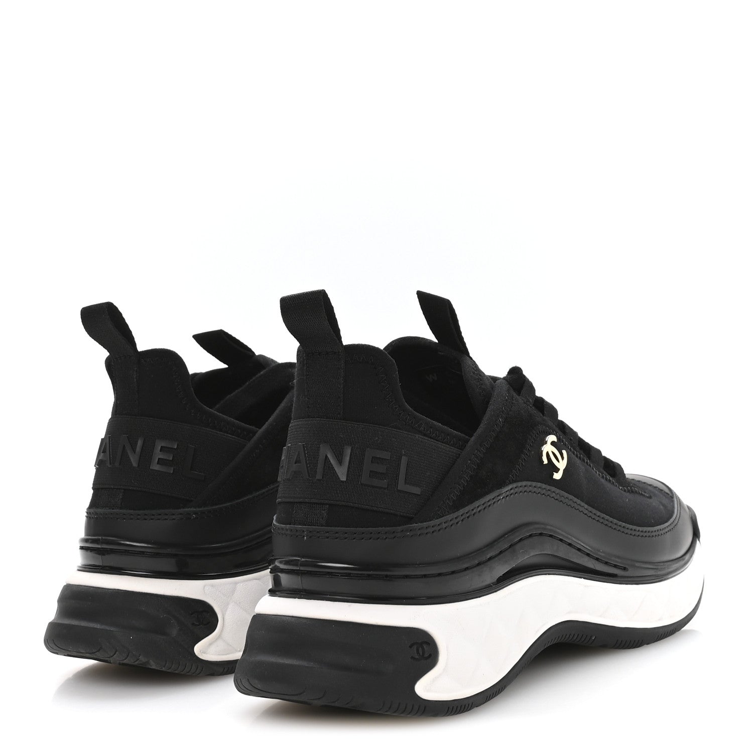 Velvet Calfskin Mixed Fibers CC Sneakers 37.5 Black