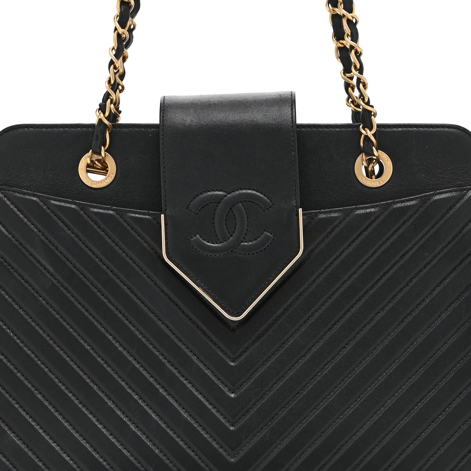 Shiny Sheepskin Chevron Quilted Collar and Tie Flap Black