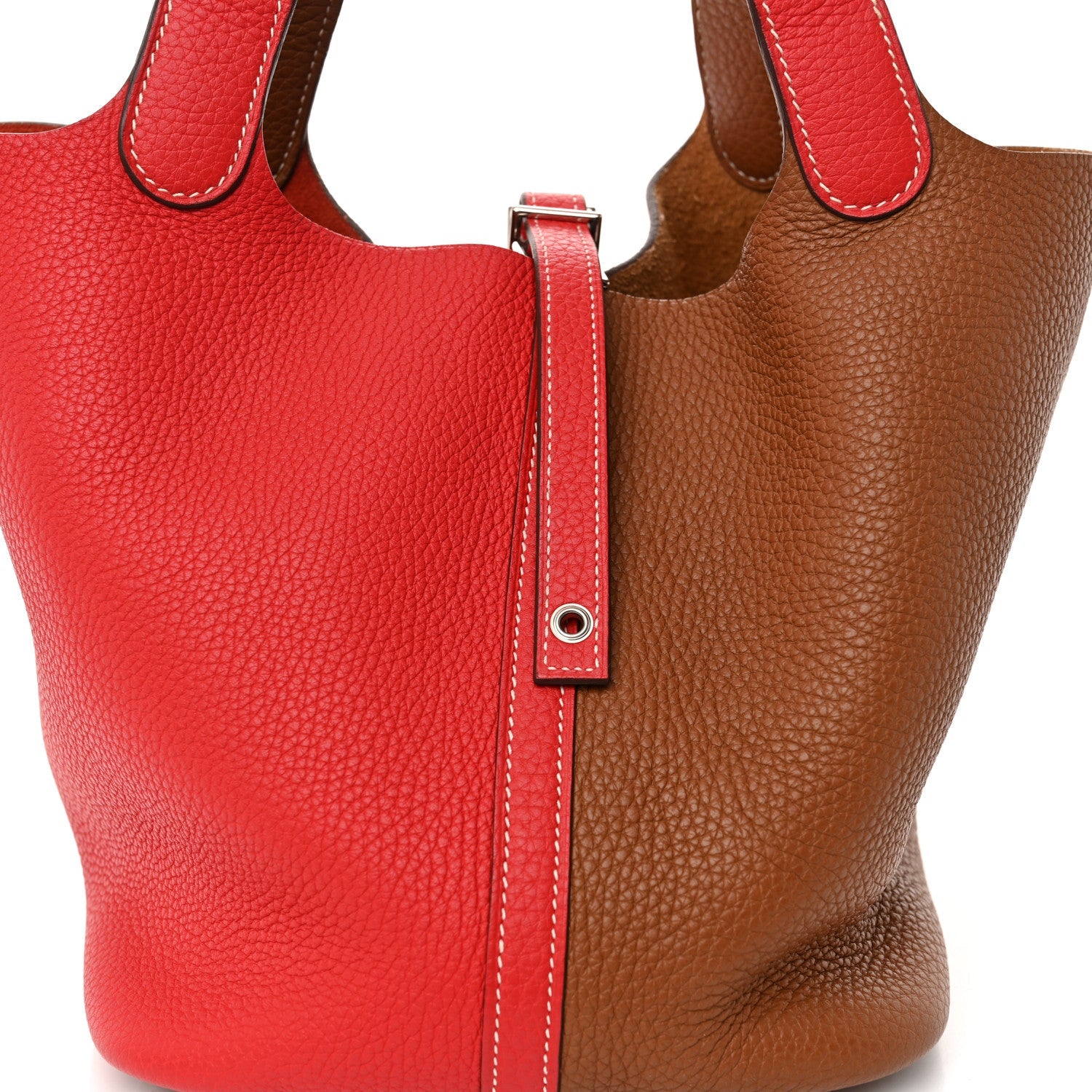 Taurillon Clemence Casaque Picotin Lock 22 MM Gold Rouge De Coeur
