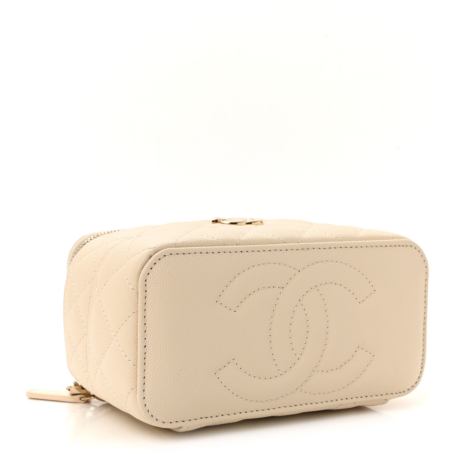 Caviar Quilted Trendy Handle Mini Vanity Ecru