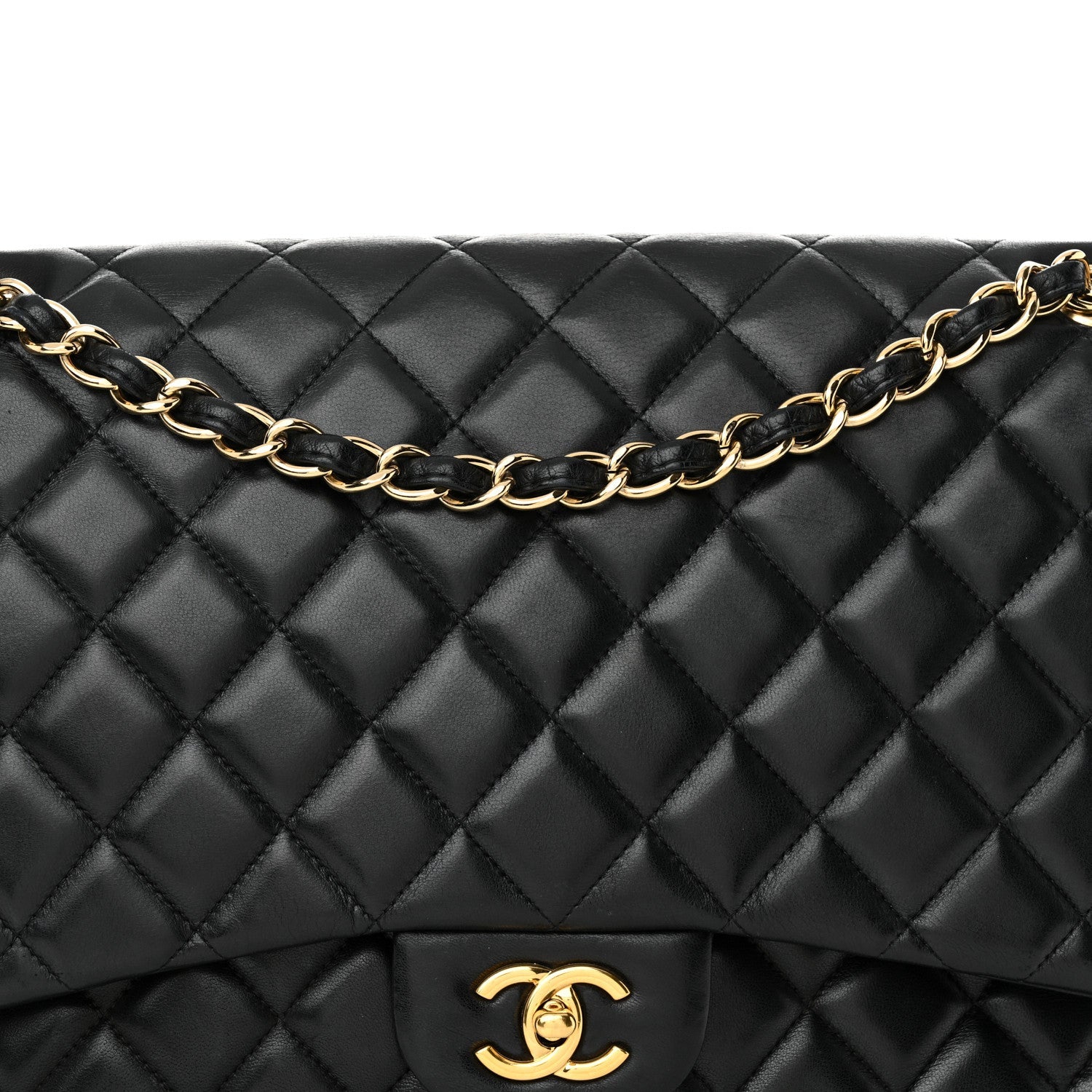 Lambskin Quilted Maxi Single Flap Black