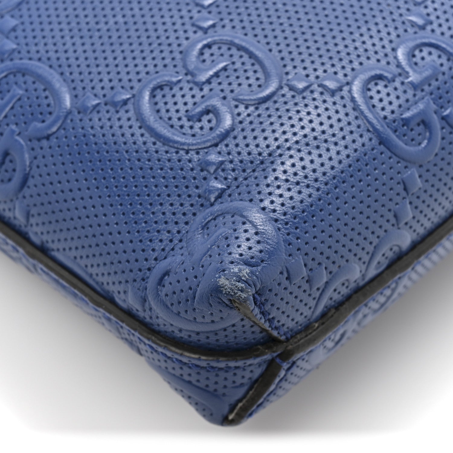 Calfskin GG Tennis Embossed Medium Wristlet Messenger Bag Intense Metal Blue