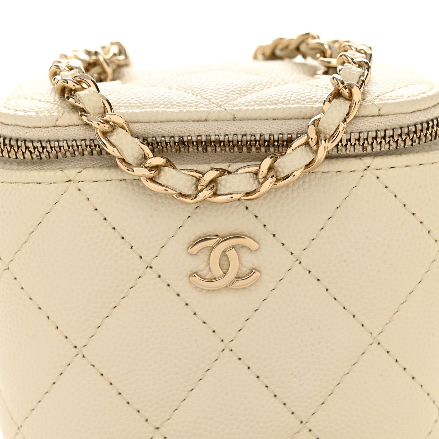 Caviar Quilted Mini Vanity Case With Chain White