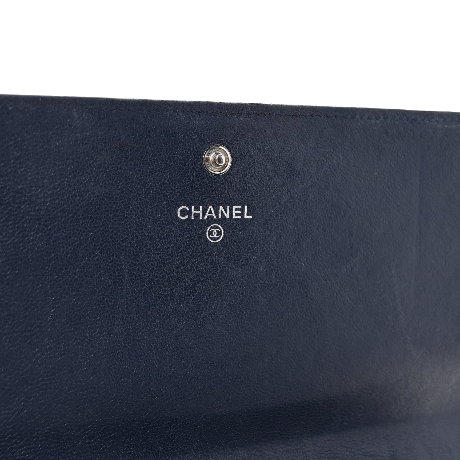 Sheepskin Chevron Quilted Mademoiselle Vintage Flap Wallet Navy