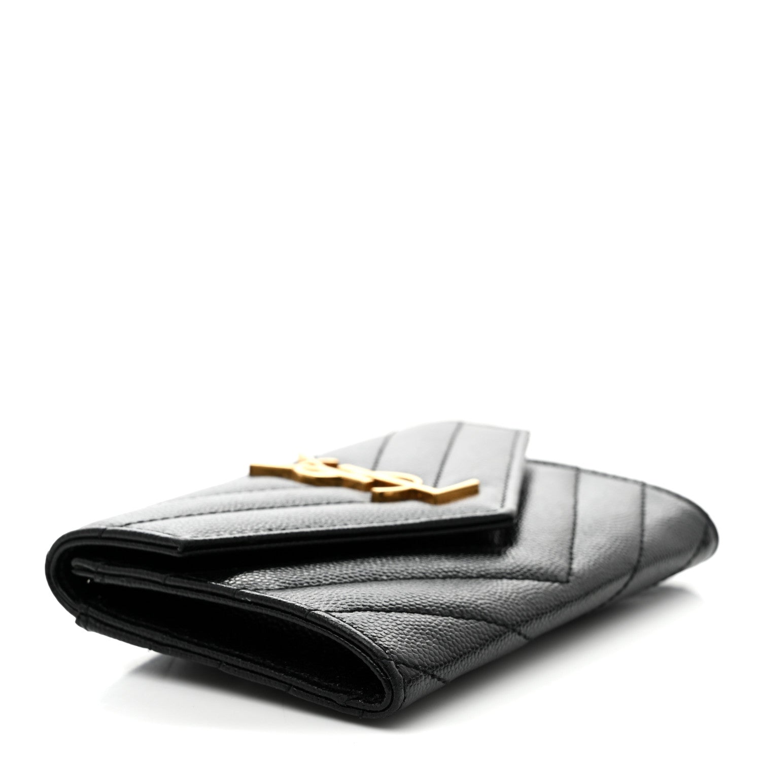 Grain De Poudre Matelasse Chevron Small Monogram Envelope Wallet Black
