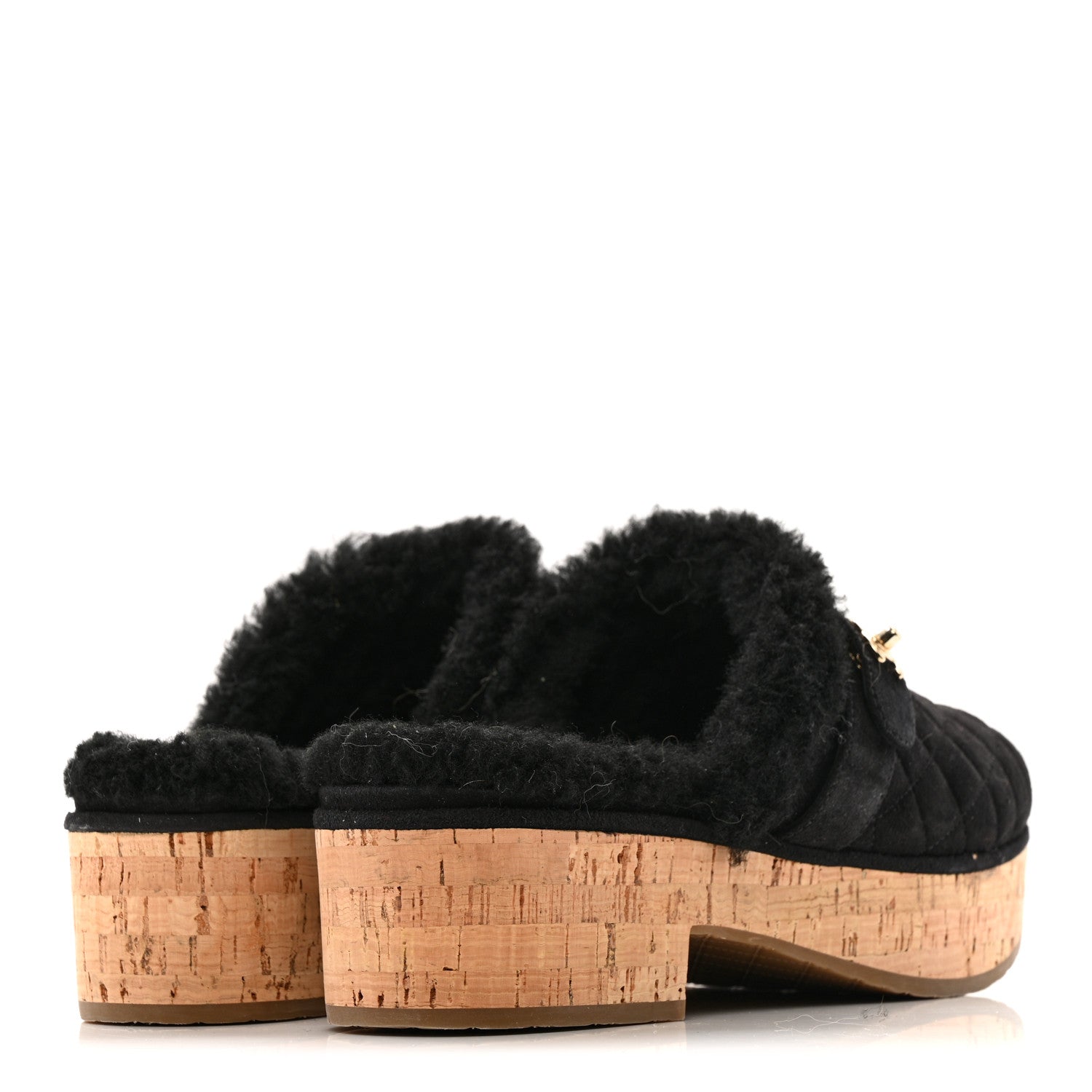 Suede Calfskin Shearling Turn Lock Clogs 41 Black