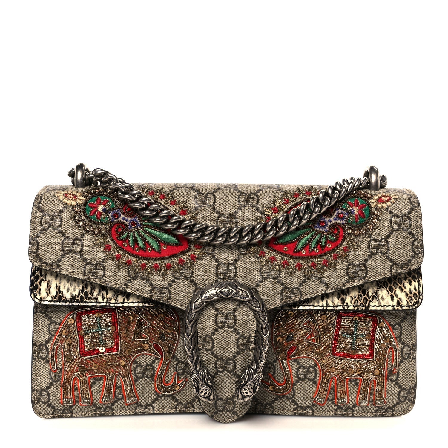 GG Supreme Monogram Elaphe Elephant Embroidered Small Dionysus Shoulder Bag
