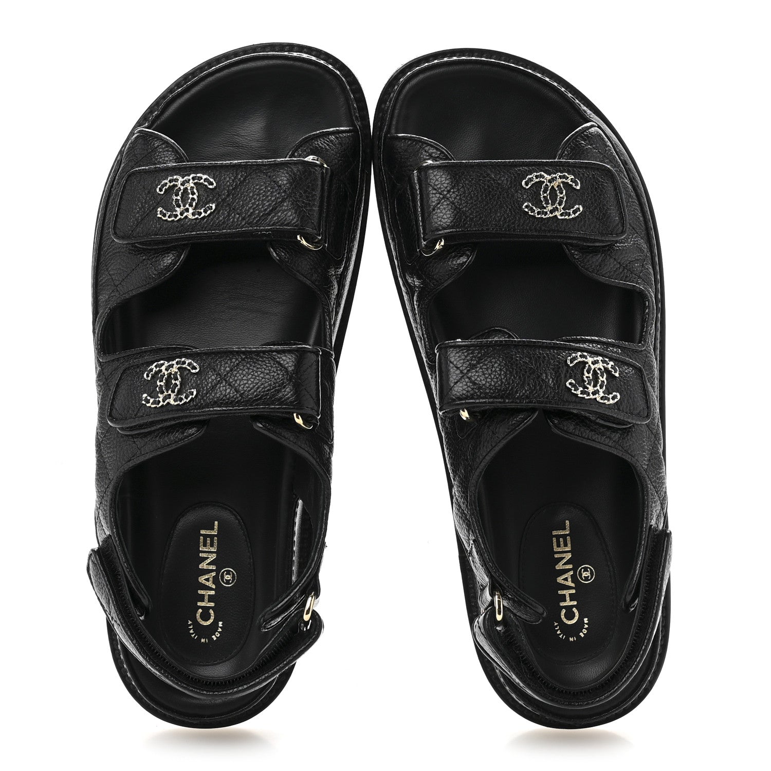 Grained Calfskin Velcro Dad Sandals 37.5 Black