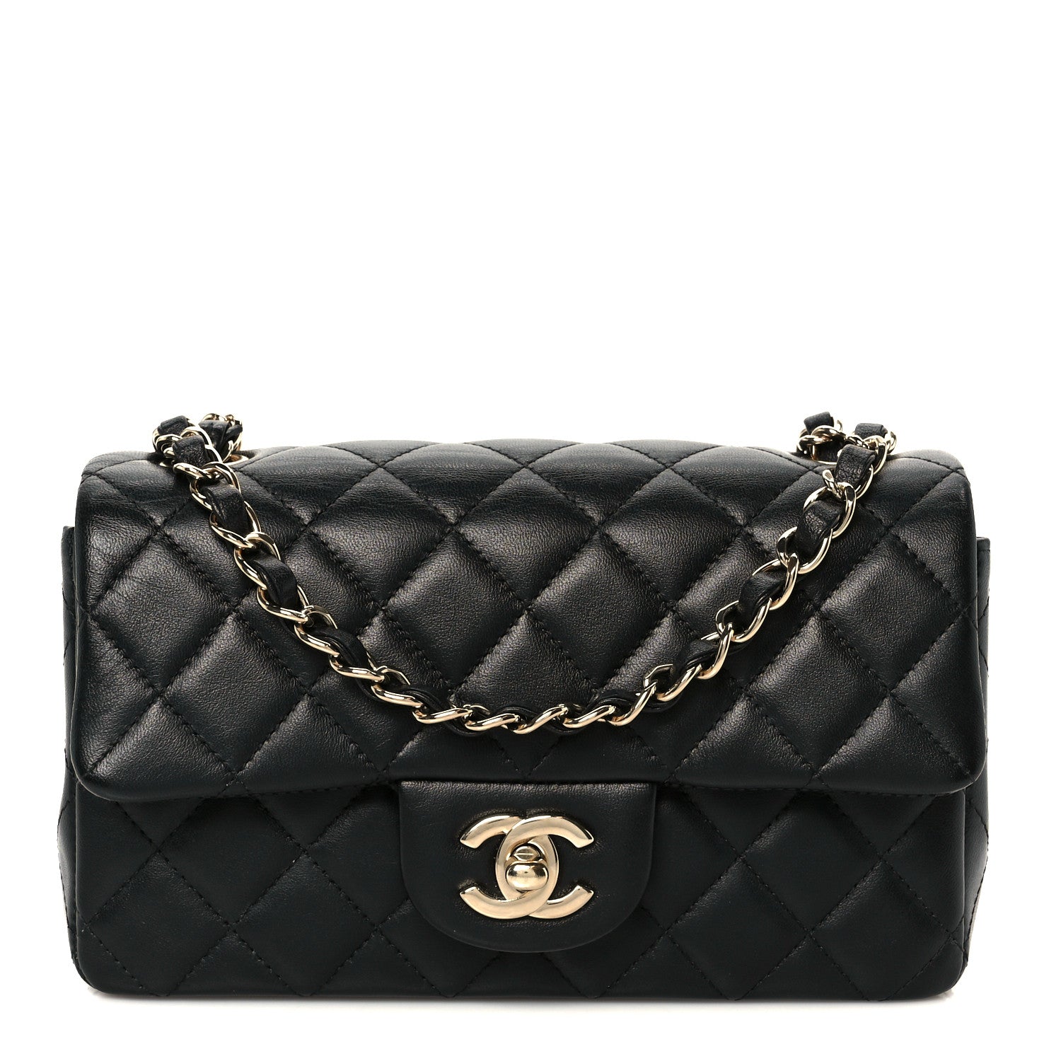 Lambskin Quilted Mini Rectangular Flap Black