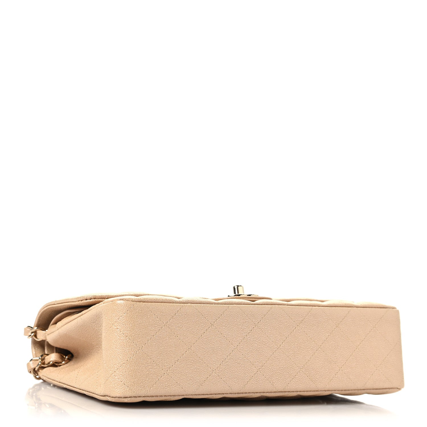Iridescent Caviar Quilted Medium Double Flap Beige