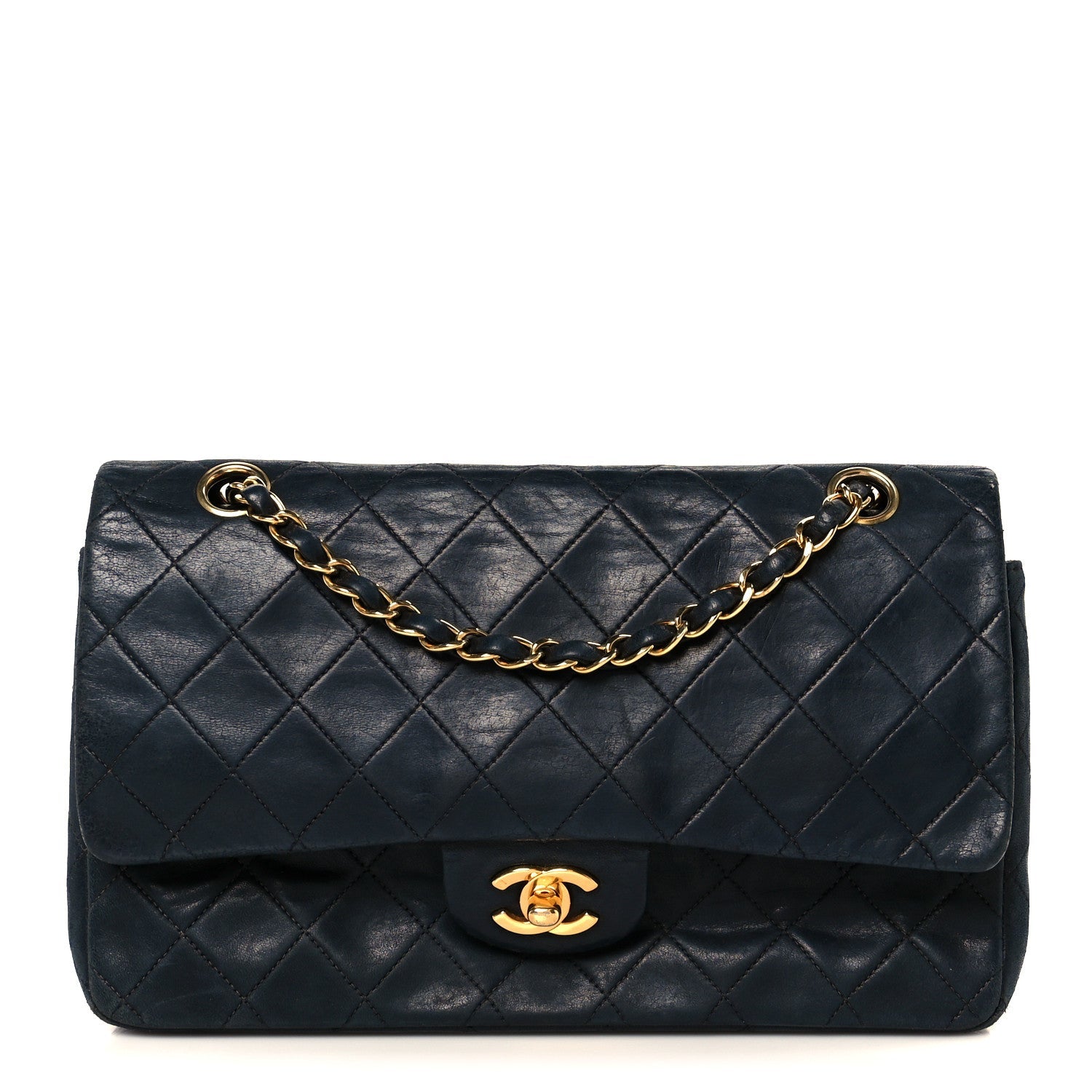 Lambskin Quilted Medium Double Flap Black