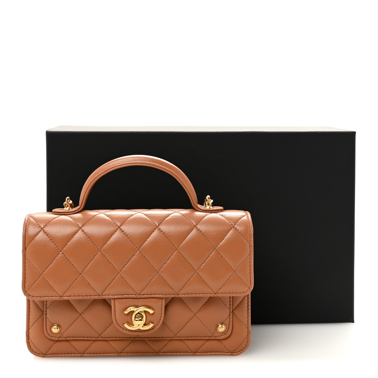 Lambskin Quilted Preppy Satchel Wallet On Chain WOC Brown